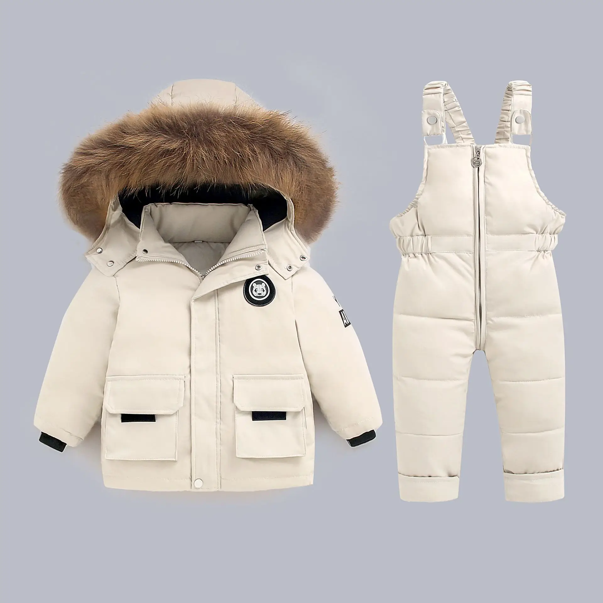 

Outdoors Winter Children Down Jackets Warm suit Thickening Two-piece set