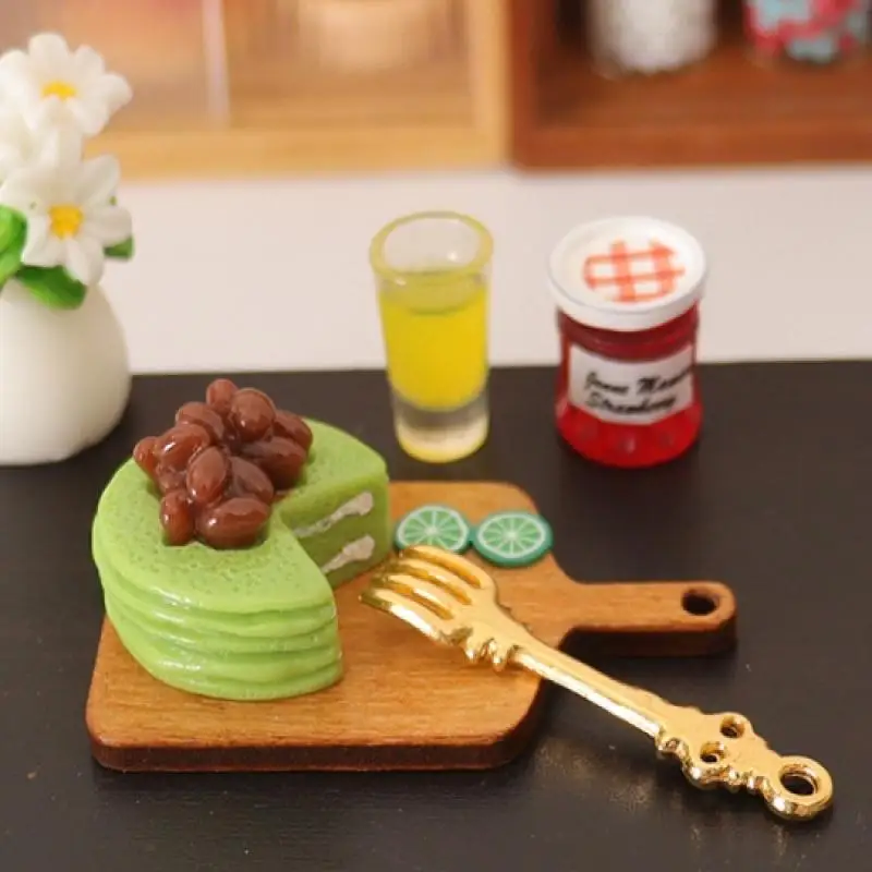 5PCS DIY 장식 인형 집 시뮬레이션 케이크 디저트 우유 주스 세트 미니 주방 트레이 식기 액세서리 어린이 장난감
