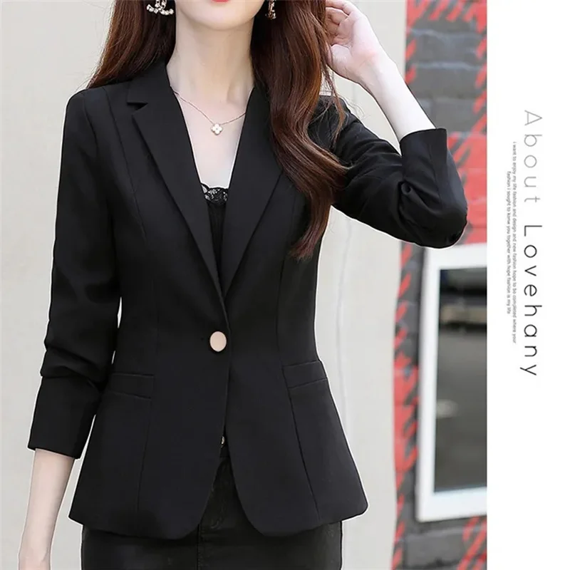 女性ブレザー無地フォーマルスリムブレザー長袖ストリート春秋スリムフィットターンダウンカラースーツコートオフィス用
