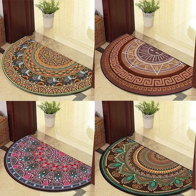 Alfombra Retro Para Puerta, tapete semicircular de estilo europeo para sala de estar, interior, entrada, decoración del hogar