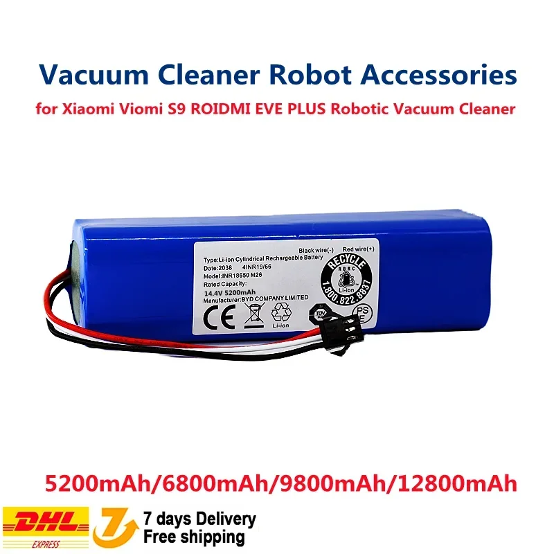 

For Xiaomi Viomi S9 ROIDMI EVE PLUS Robotic Vacuum Cleaner Accessories 14.4V 5200mAh Li ion Battery Rechargeable Battery