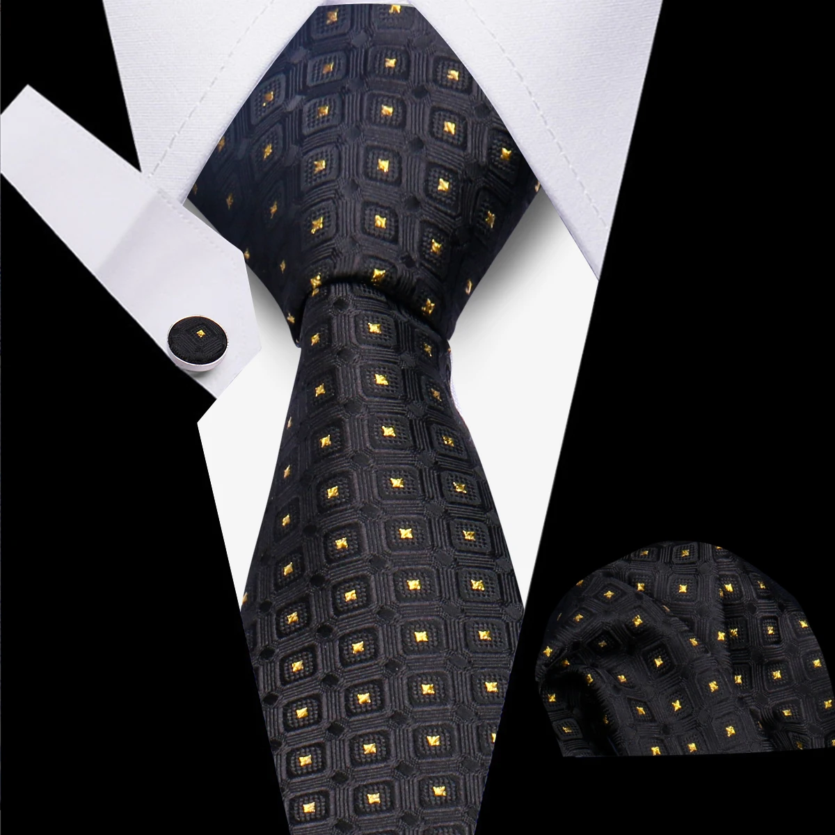 

Men's Formal Business Dot Tie Set Contain Necktie Pock Square Cuff-Link 3-piece New Style Fashion Men Accessories Wedding