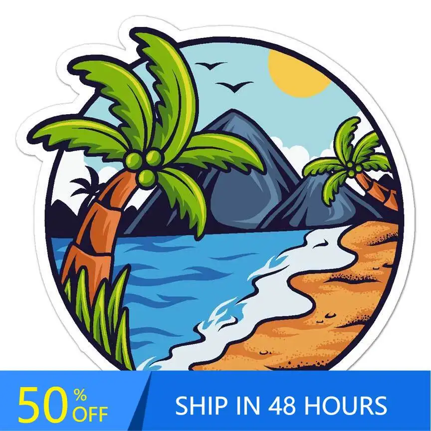 

Tropical Island Beach, Sticker, Retro Camper Van Laptop Motor Home Bumper Waterproof Vinyl Decal Gift Aesthetic Unique