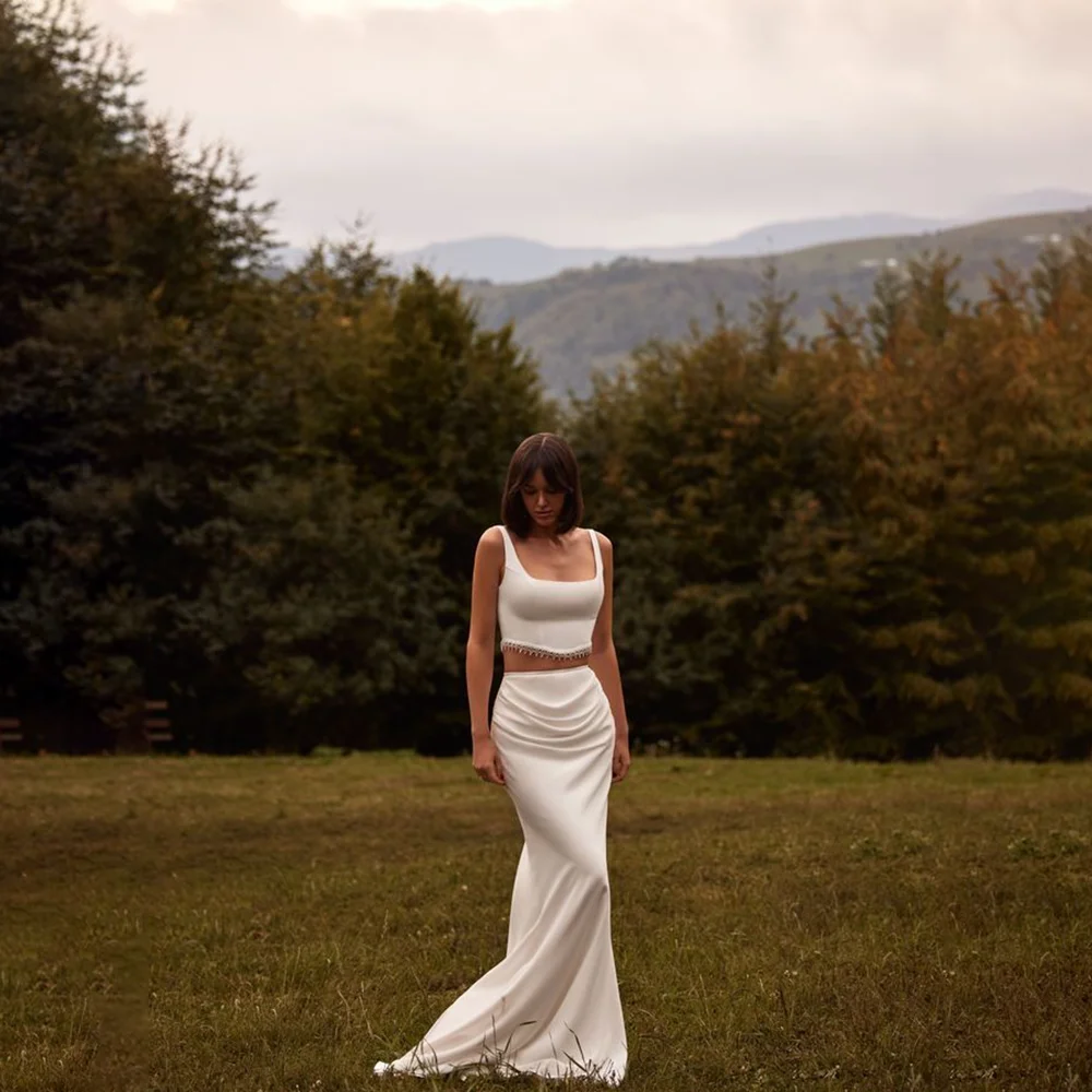 Elegantes 2-teiliges Hochzeitskleid für Damen, eckiger Ausschnitt, ärmellos, rückenfreies Crop-Top, Meerjungfrauenrock, Brautkleid für Outdoor-Abendveranstaltungen 2026
