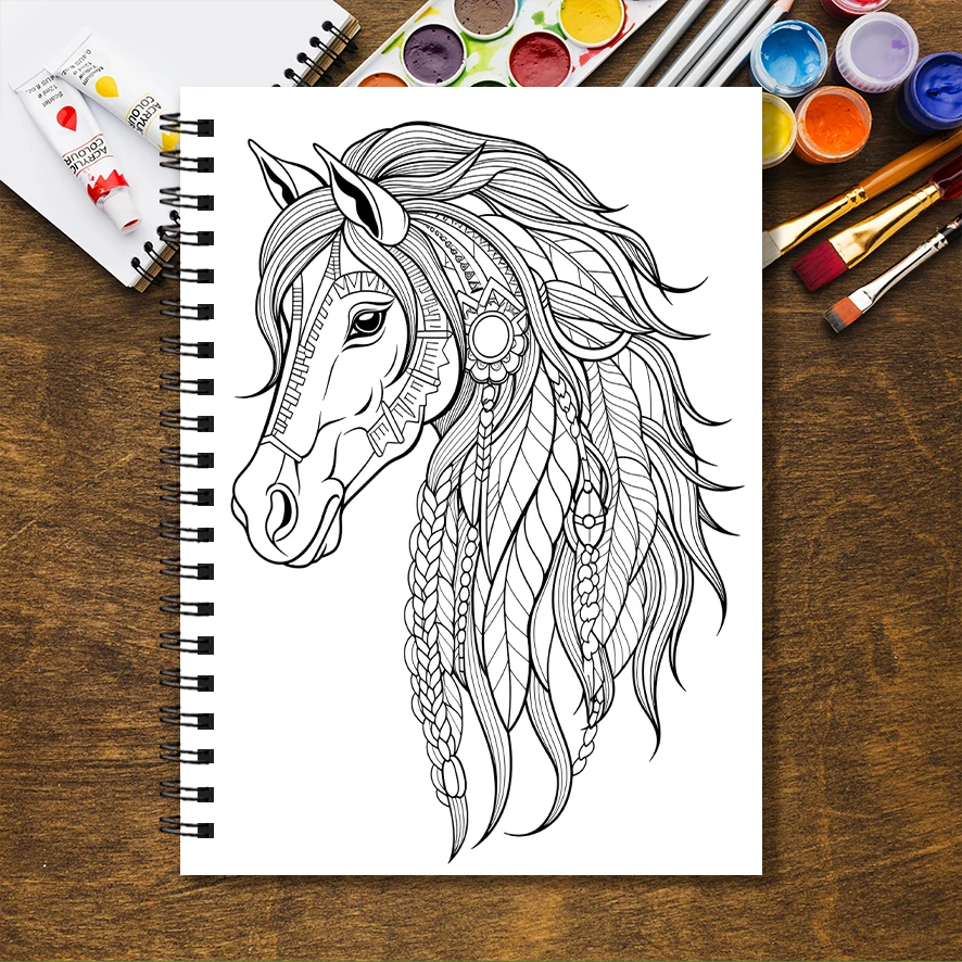 Coloring Book - 8.3 x 11.2 inches 32 pages War Horse Coloring Book - Ideal gift for family or friends