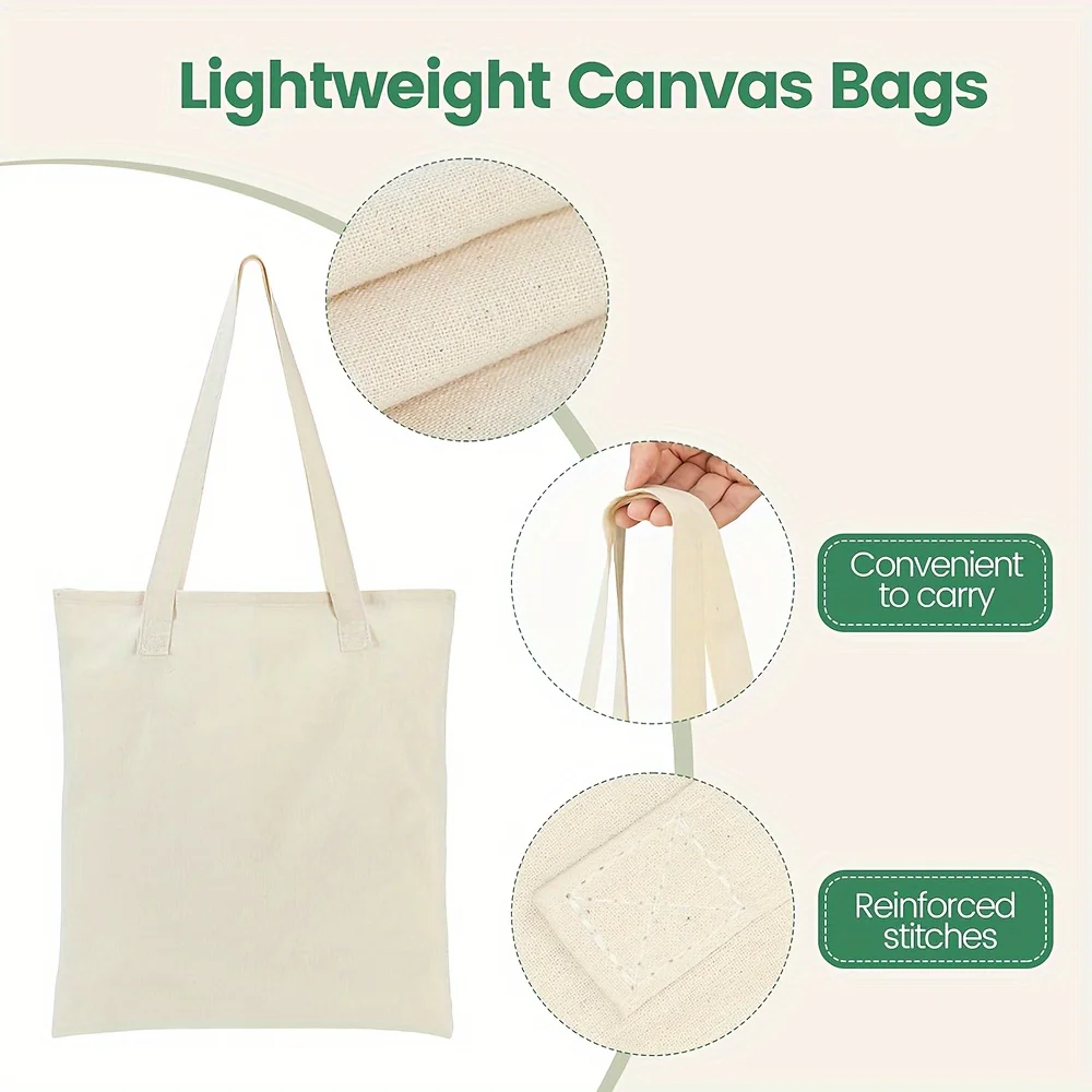 4 | 6 | 8 | 12 عبوة من حقيبة اليد القطنية الاقتصادية، أكياس قماش للتسوق البقالة خفيفة الوزن ومتوسطة وقابلة لإعادة الاستخدام، مناسبة للاستخدام بنفسك والإعلان #3