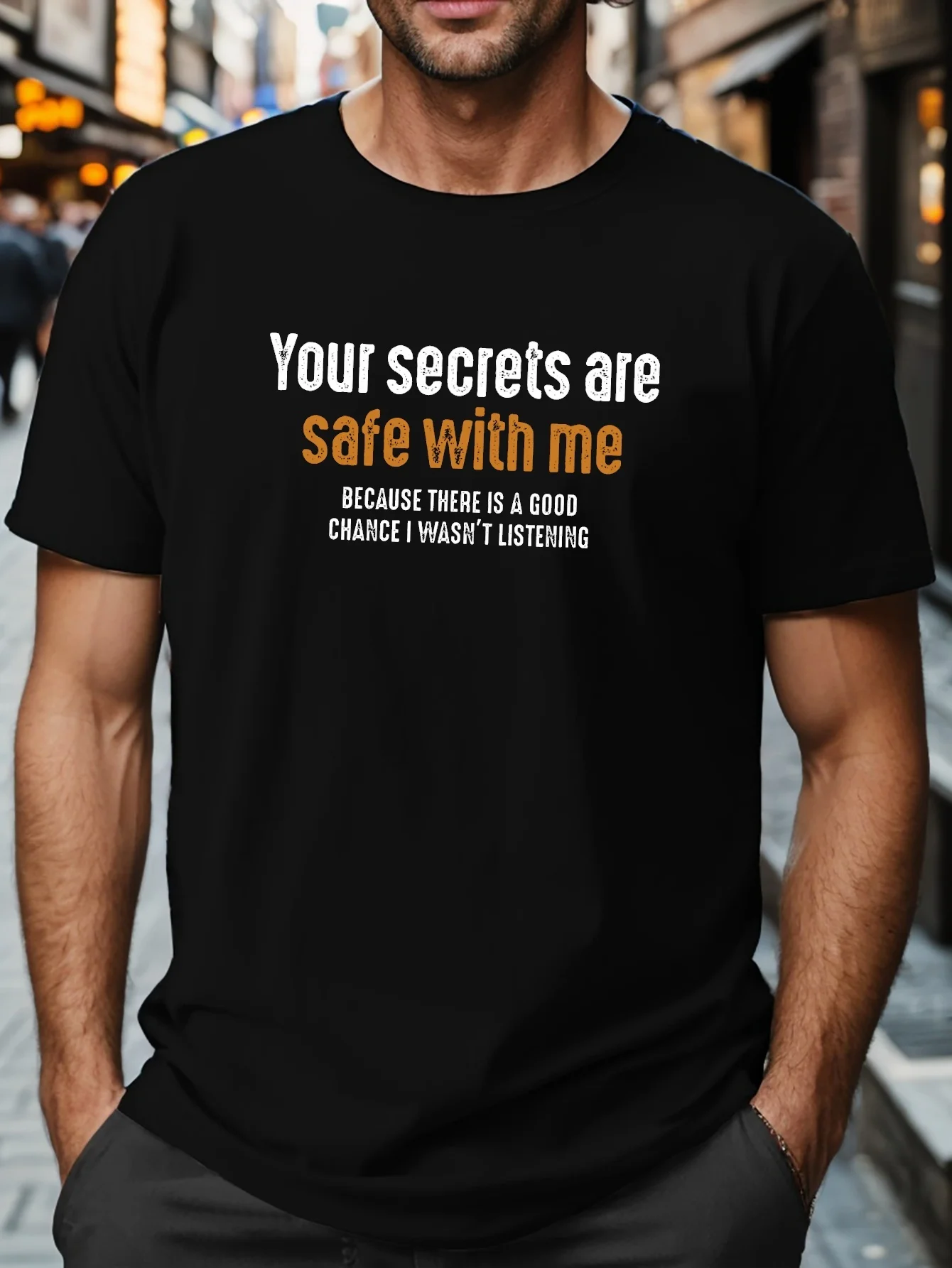 

Мужская футболка больших размеров YOUR SECRETS ARE SAFE WITH ME Letter Rint, повседневная футболка с круглым вырезом и короткими рукавами