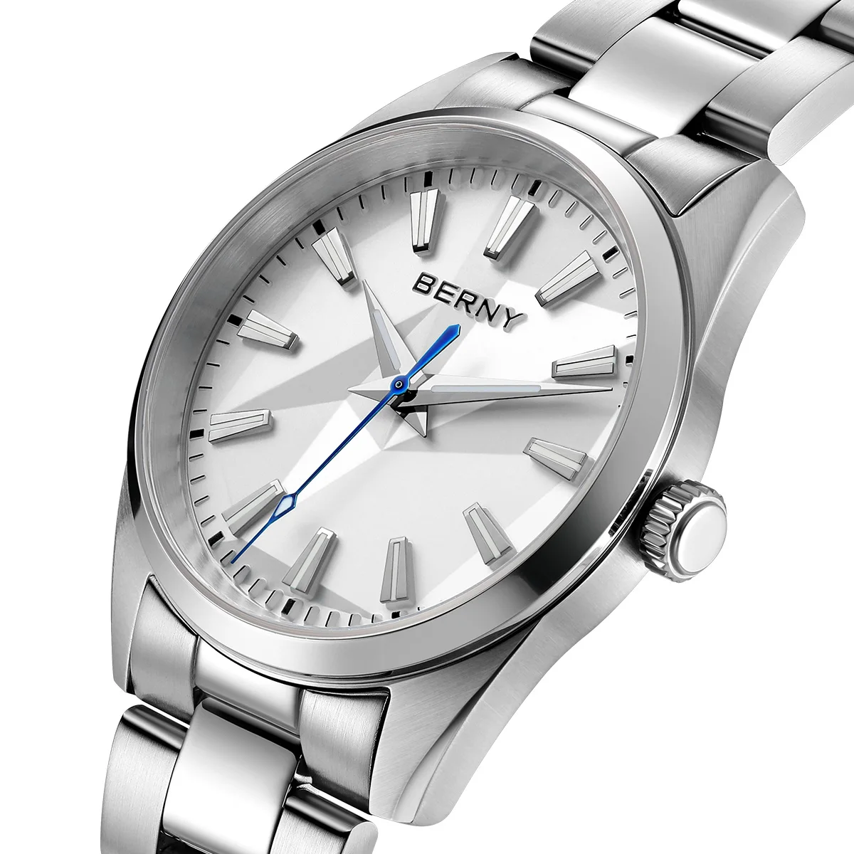BERNY Men's Watch Quartz 100m Resistance 316L Stainless Steel Sapphire AR Coated Lens Stereo Dial Watch 39mm WristWatch for Men