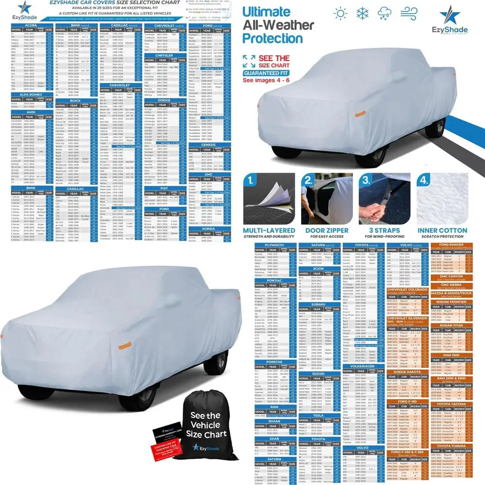 

10-Layer Waterproof Truck Cover, All-Weather Protection for F250, F150, Tundra, Titan. Size T5 (Refer to Size Chart)