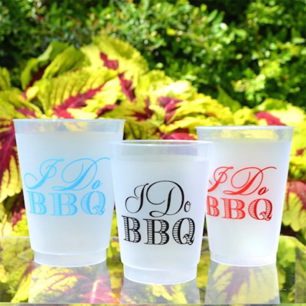 

Personalized "I Do BBQ" Shatterproof Plastic Cups, Engagement Party Frost Flex Cup, Customizable Wedding Shower Frosted Cup, Unb