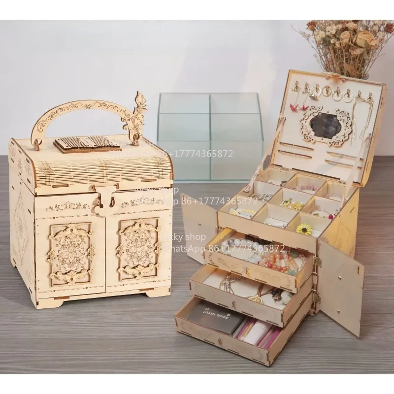 

Wooden DIY Hand Assembly Jewelry Box 3D Handmade Storage Box Creative Cosmetic Organizer Desktop Decor for Girls