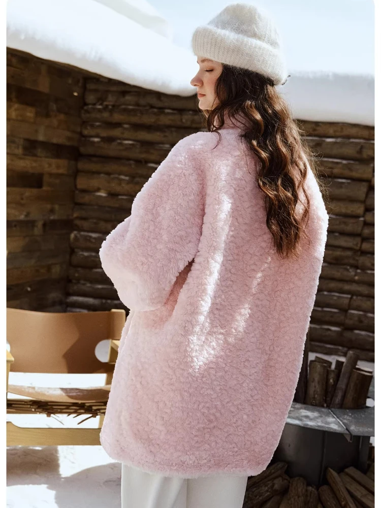 OLrain manteau de fourrure femme épaissi mi-long Style français 2025 femmes manteaux d'hiver avec écharpe col rond dame vestes WGO57DP003622