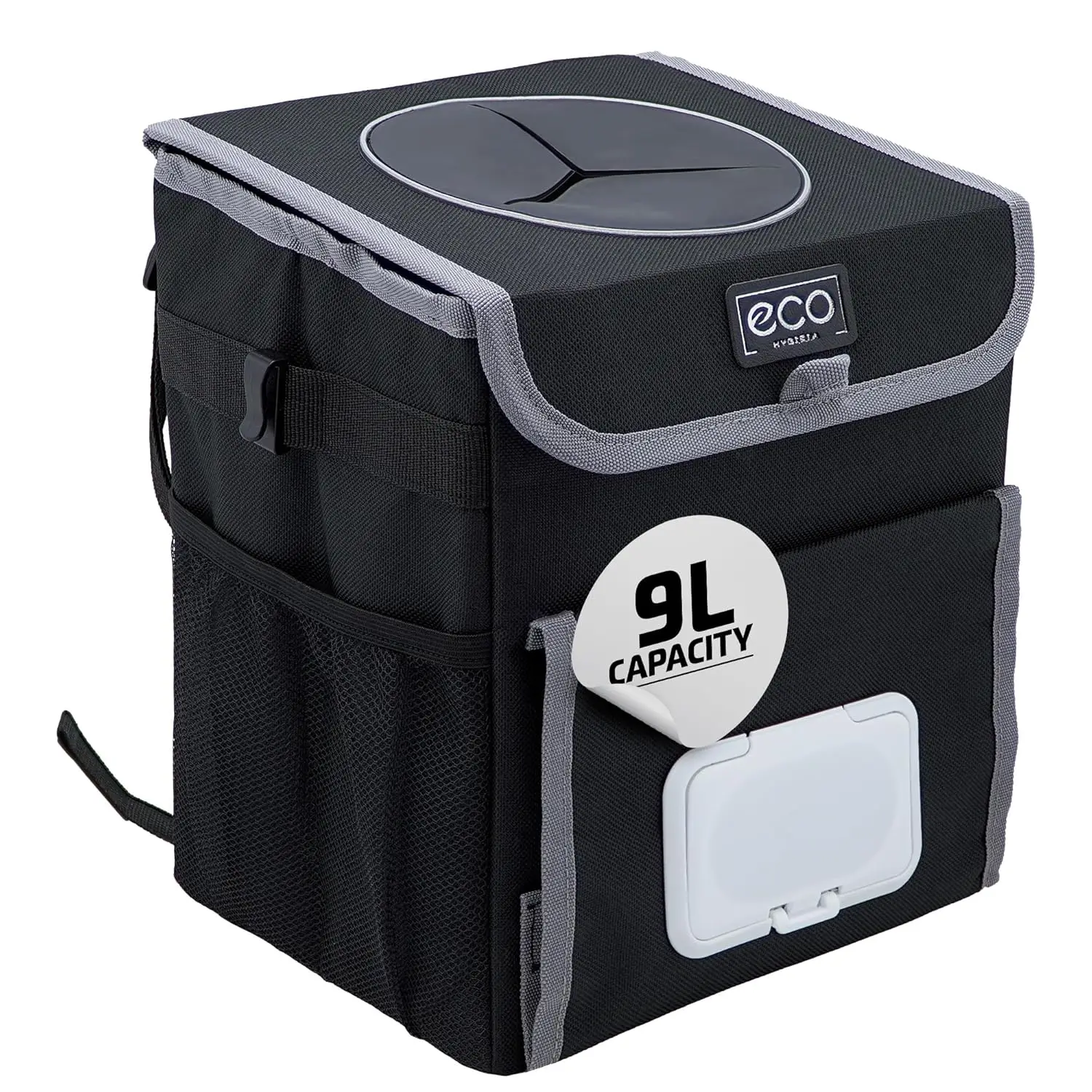 

Leakproof Car Trash Can with Adjustable Strap, Mesh Pockets, Waterproof Lining