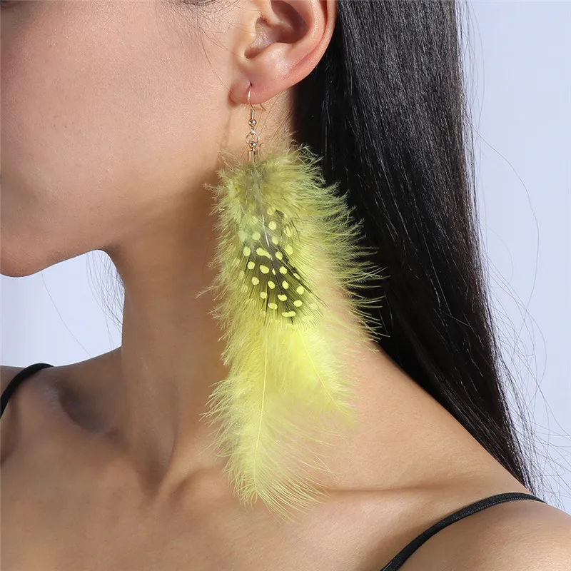 Aihua moderne große Feder Quaste Ohrringe für Frauen Vintage lange übertriebene Zigeuner Feder Ohrringe Party Schmuck Accessoire – Detail 8