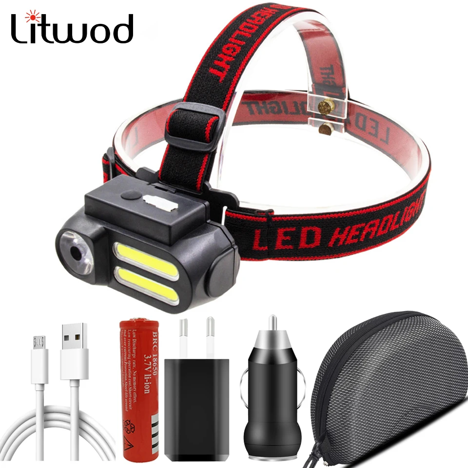 XPE+2* COB LED Headlamp Portable Mini Work Light Waterproof Headlight Use 18650 Battery For Night Lighting Flashlight Head Lamp