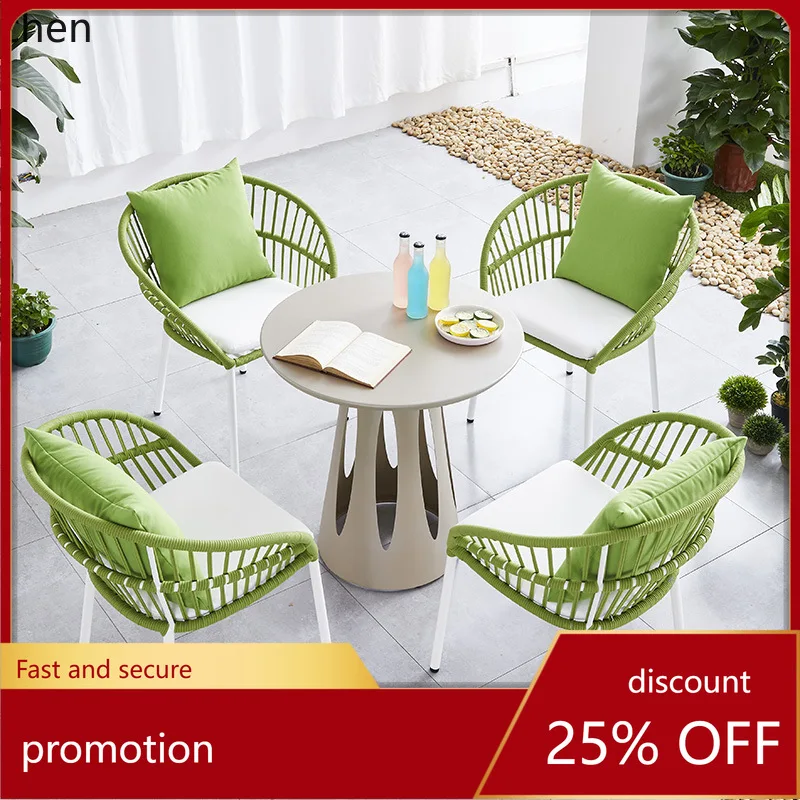 

HT outdoor table and chair combination dining table and chair outdoor rope outdoor dining table leisure chair
