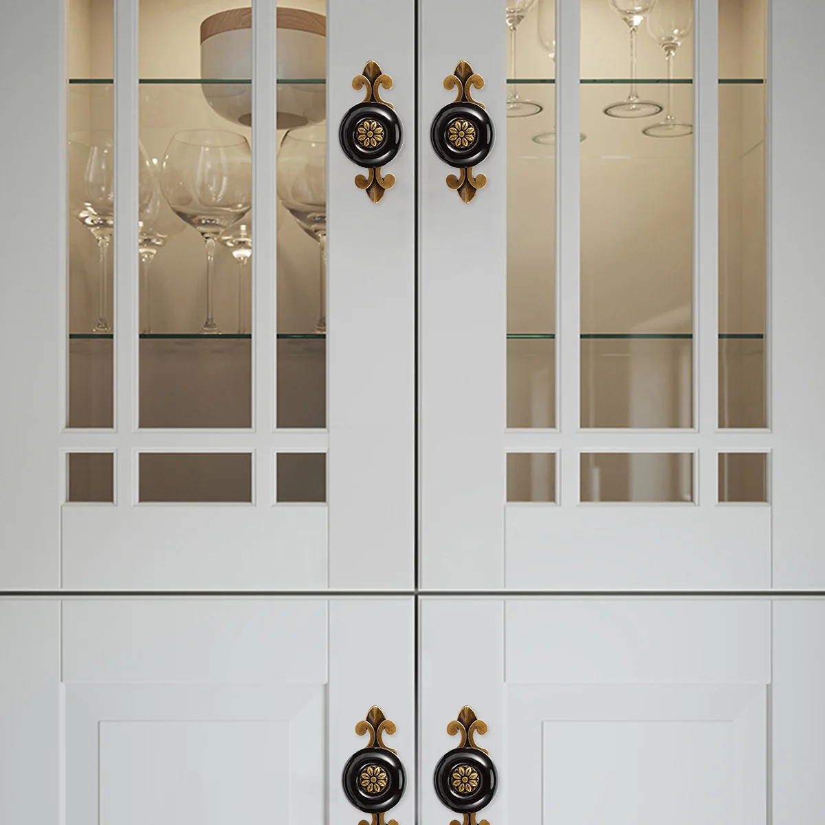 

2Pcs Zinc Alloy Cabinet Pull Bar Ceramic Drawer Knob Set for Furniture Wardrobe Cabinet Drawer Home Bathroom Hotel Use Light