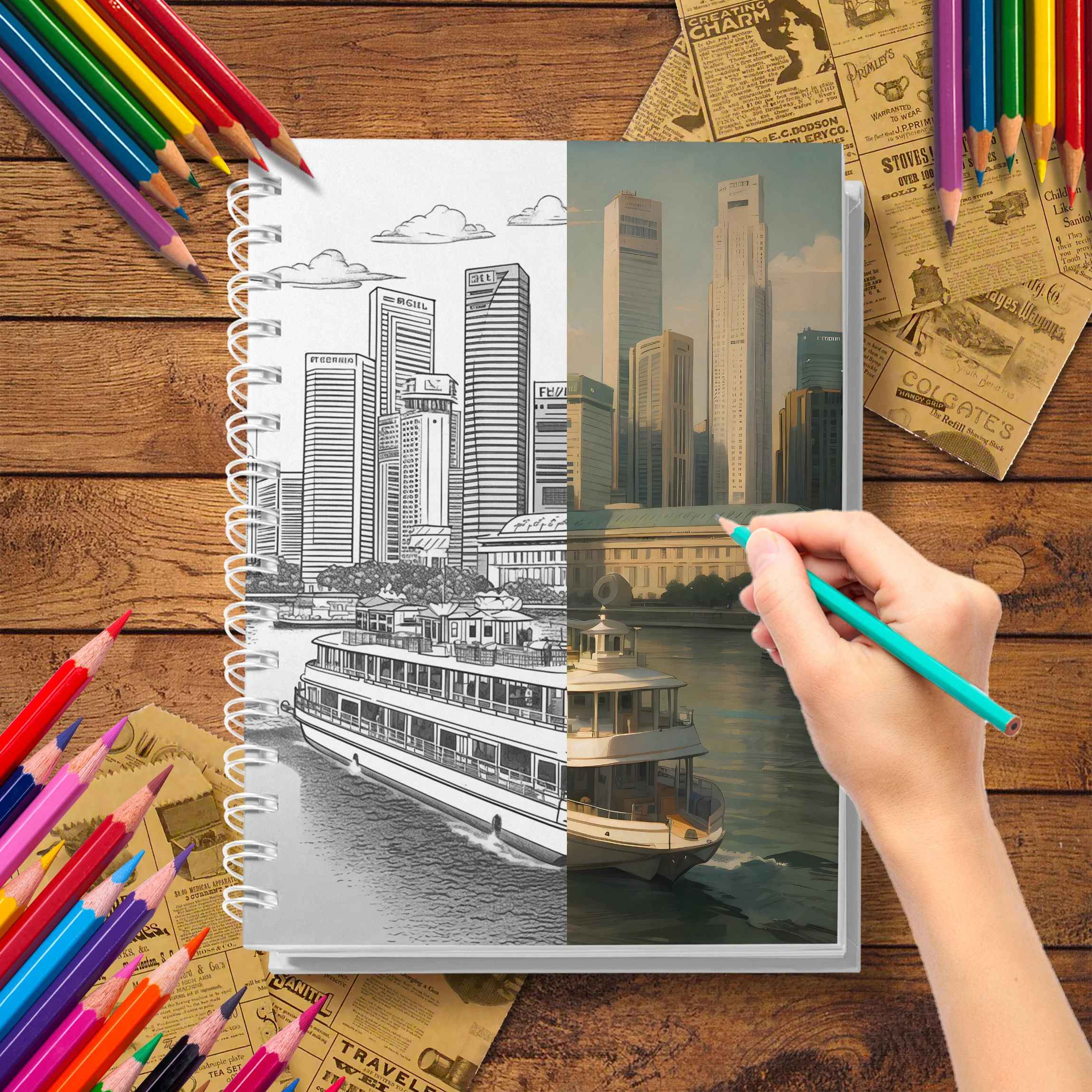 1 Pc Architectural Street Scene Adult Coloring Book, Thick Paper, Gift of Taste and Thought