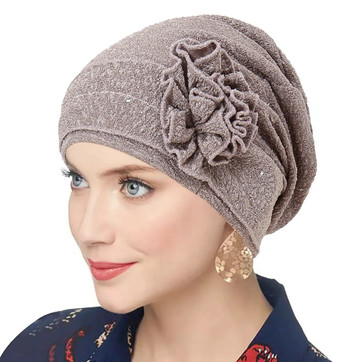 Gorros con purpurina para Mujer, gorro de quimio musulmán, Hijab, Turbante de flores, gorro para la cabeza, bufanda para la caída del cabello, Turbante para Mujer