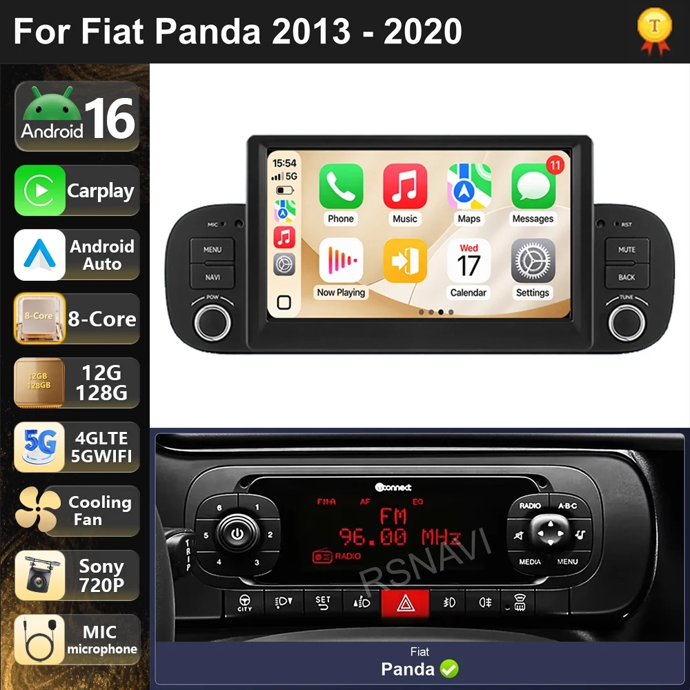 Car Radio Android 16 For Fiat Panda 2013-2020 carplay auto dsp bt 4g