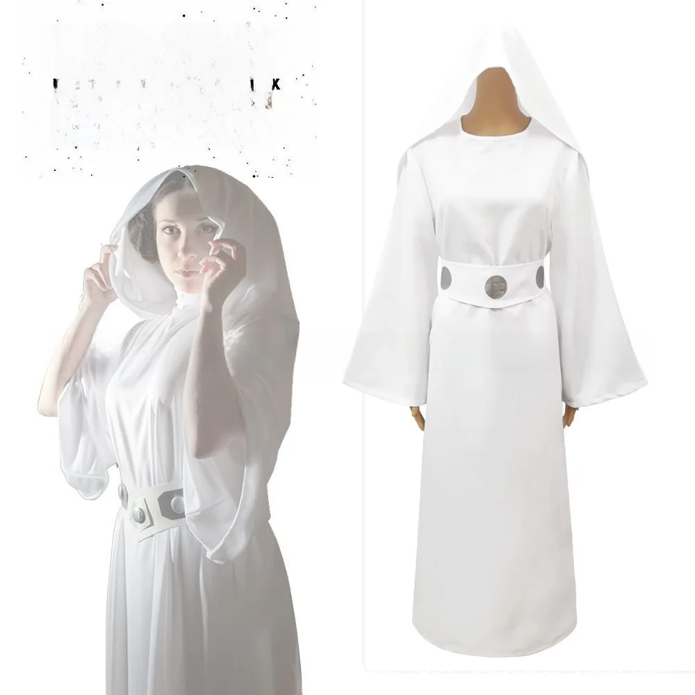 فستان أبيض طويل للتنكر، زي الأميرة لي من حرب النجوم، أزياء تنكرية للهالوين، زي مسرحي للنساء البالغات، أزياء نسائية عرقية من ش...