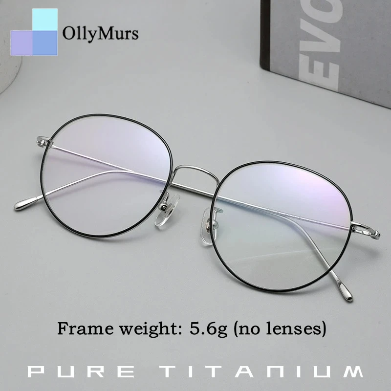 

OLLYMURS Luxury Pure Titanium Glasses Men and Women Ultra-light Retro Round Small Face Optical Prescription Eyeglasses Frame J8