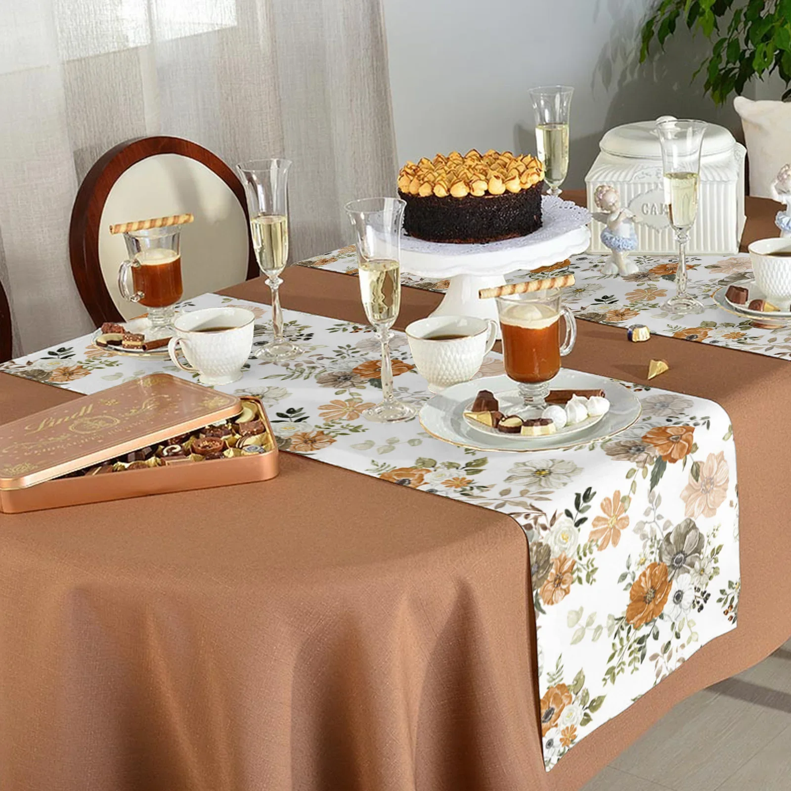 Autumn Flower Eucalyptus Leaf Texture Linen Table Runners Kitchen Table Decoration Dining Table Runner Wedding Party Supplies