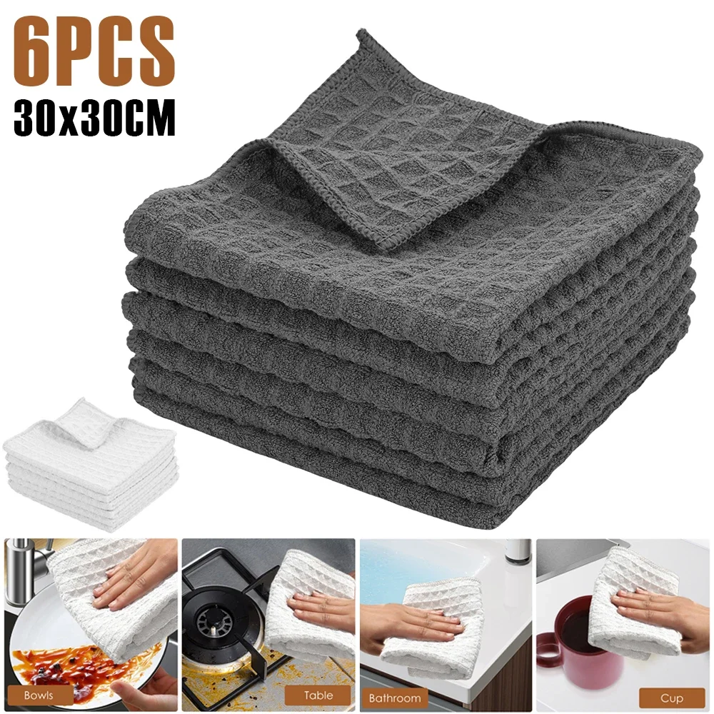 6Pcs Dish Cloth 30x30CM Efficient Cleaning Dish Wipe High Absorbency Cleaning Cloth Reusable Breathable Dish Towel for Kitchen