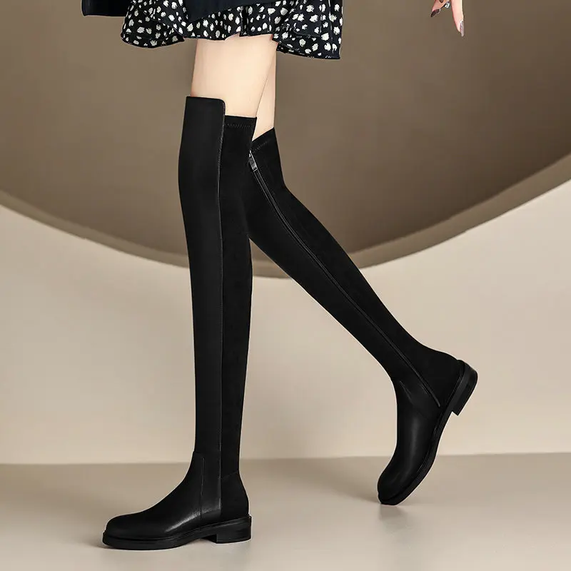 أحذية نسائية جديدة لعام 2025 مصنوعة من الجلد الطبيعي 100% أحذية مطاطية عصرية فوق الركبة أحذية طويلة #4