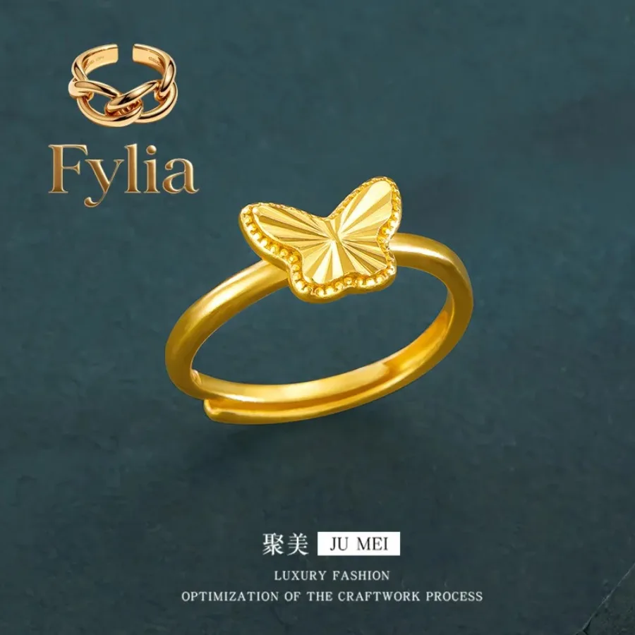 Fylia Jewelry   Luxury 24K 9999 Pure Gold real gold Gold store three butterfly necklace bracelet ring suit for girlfriend birthd