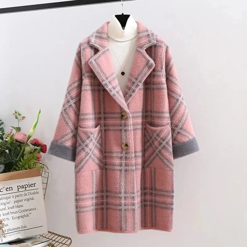 Mink Fleece Coat Women\'s Top Double sided Mink Fleece Coat Female 2024 Autumn/Winter New Mid length Thickened Mink Fleece Jacket