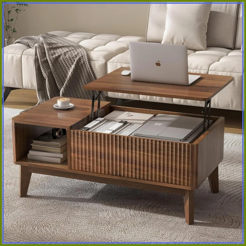 

Fluted Lift Top Coffee Table with Storage, Modern Coffee Table for Living Room, Home Office Walnut