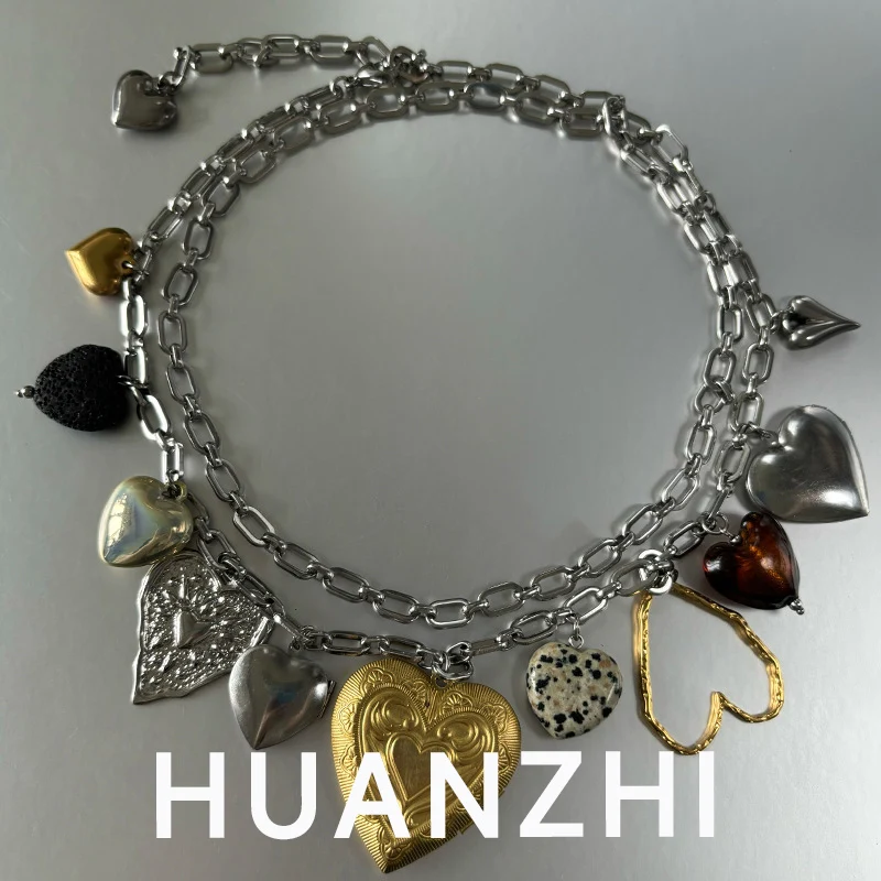 

Y2K Multi-Element Heart Heart Box Stone Pendant Charm Necklace Handmade Personalised Waist Chain Fashion Punk Jewelry For Women