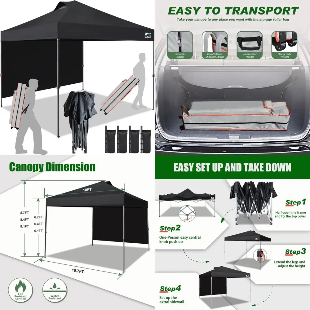 

USA NOMATTER ONE-Person Open&Close 10x10ft Pop Up Canopy Tent,Portable Shelter Canopy for Outdoor Events with 1 Removable Sidew