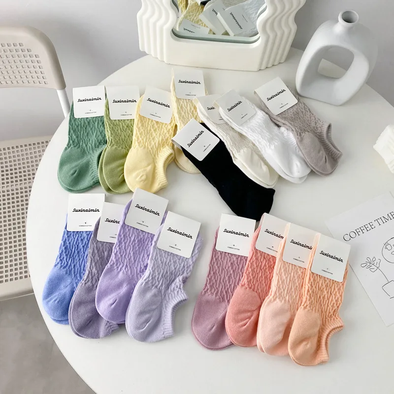 Spring and summer new ice cream women's cotton sweet cream macaron invisible shallow mouth boat socks