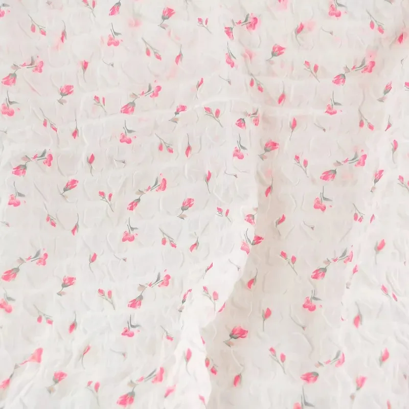 Chiffon Fabric Crumpled Bubbles White Shirt Dress Clothing Apparel Sewing Fabric Wholesale Cloth for By The Meter Diy Material