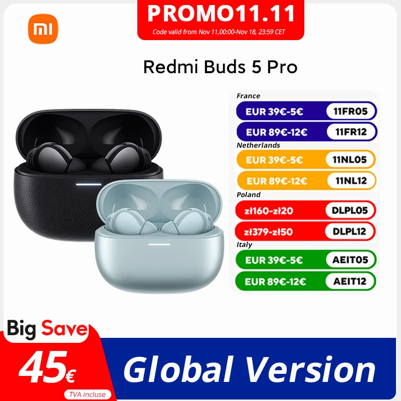 Redmi Buds 5 Pro Earphone 52dB Active Noise Cancellation Hi-Res Audio 4kHz Ultra-wide Frequency Noise Cancellation