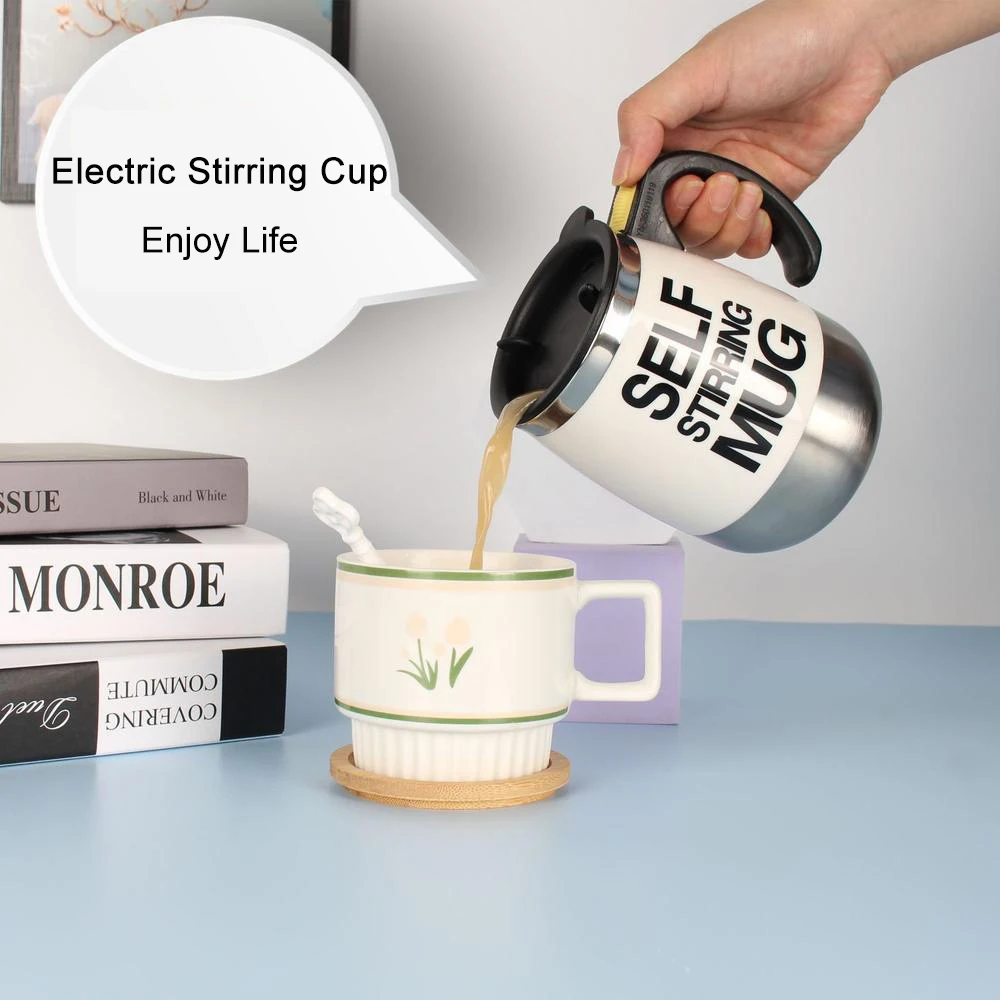 450ML Electric Stirring Mug Electric Smart Lazy Self Stirring Bottle Stainless Steel Coffee Milk Mixing Mixer Stir Mug Cups Gift