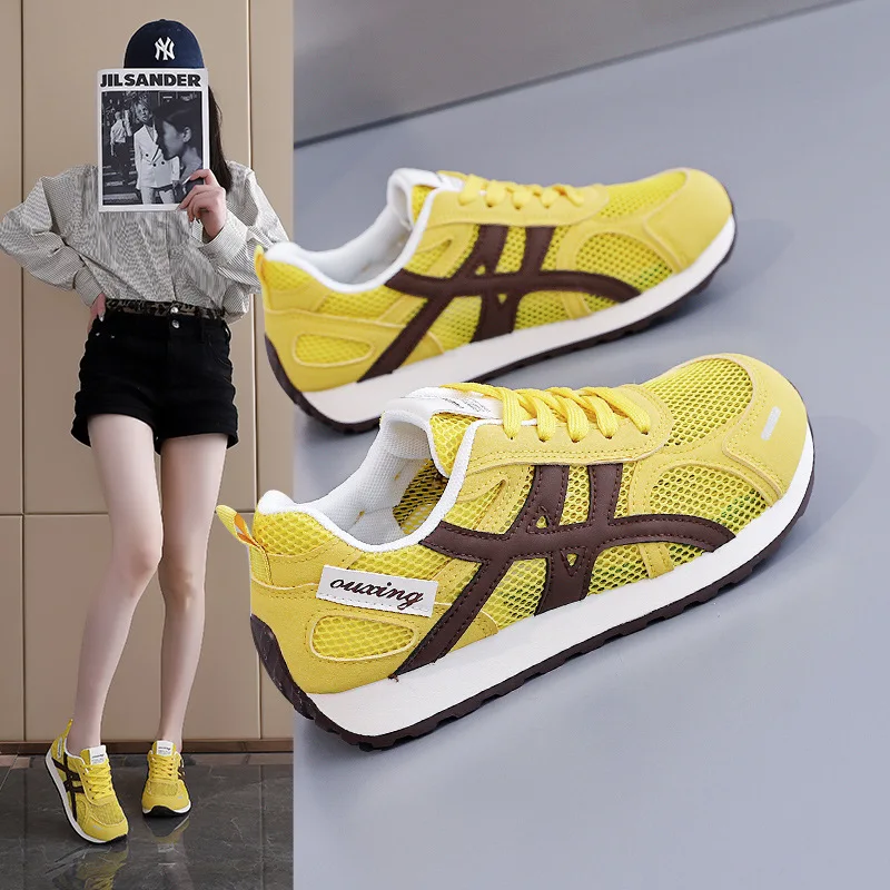 

Women Vulcanized Shoes Mesh Fashionable New Style Thick Sole Retro Casual Sports Forrest Jogging Board Shoes