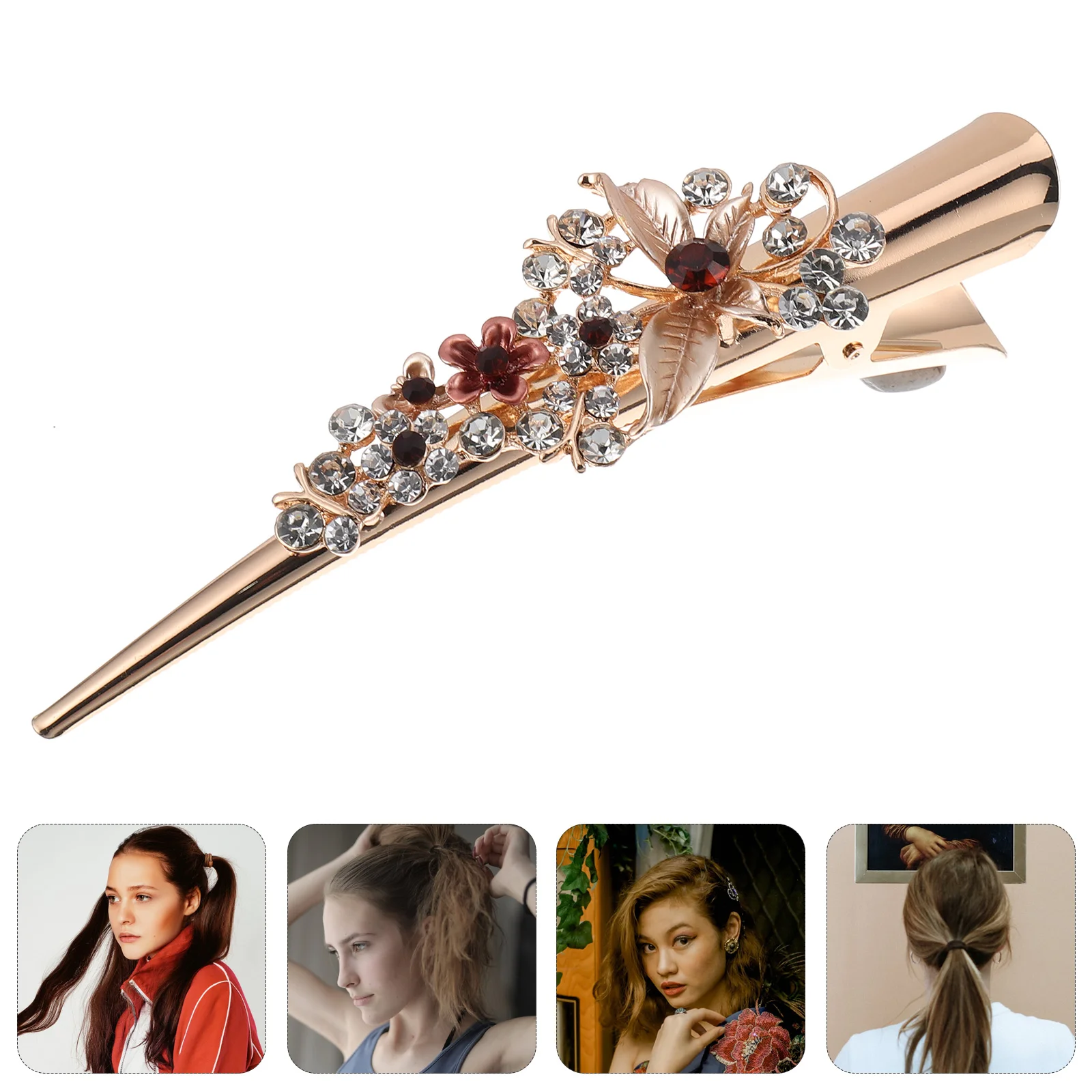 

Hair Duckbill Clip Women Floral Headdress Rhinestone Coil Hair Clip Metal Hair Barrette Alligator Hairpin For Girl Hair Decor