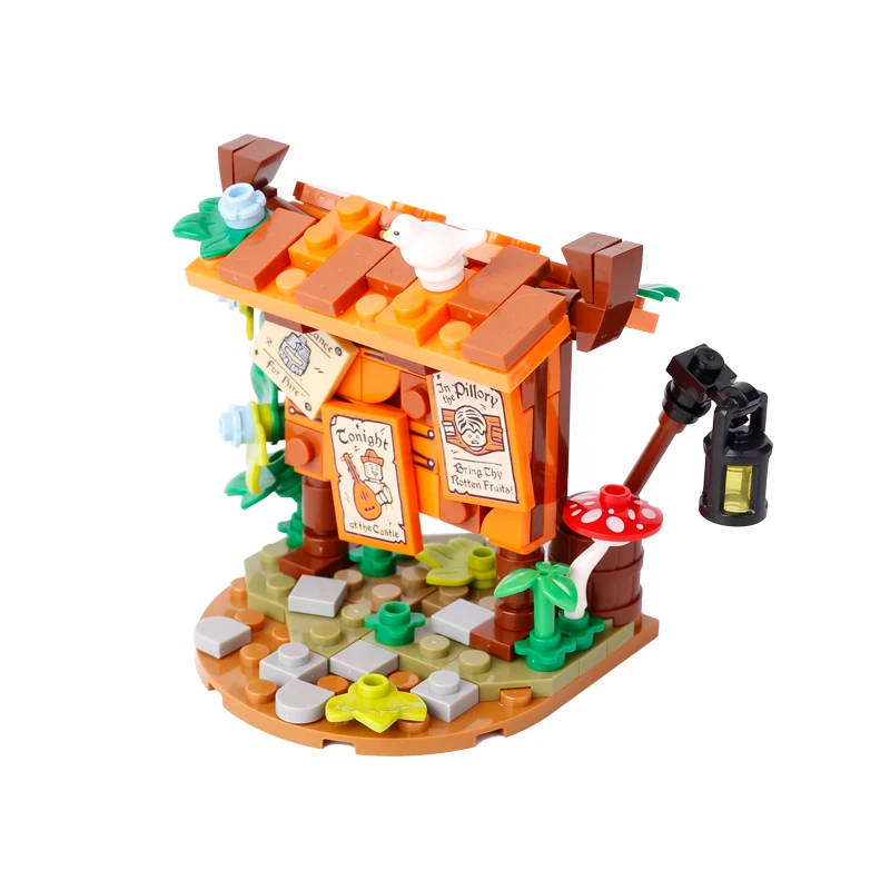 MOC Pinnwand Bausteine Biene Bauernhof Brunnen Lagerfeuer Herd Mittelalterliche Stadt Street View Wasser Wand Brücke Straße Zeichen Ziegel Spielzeug