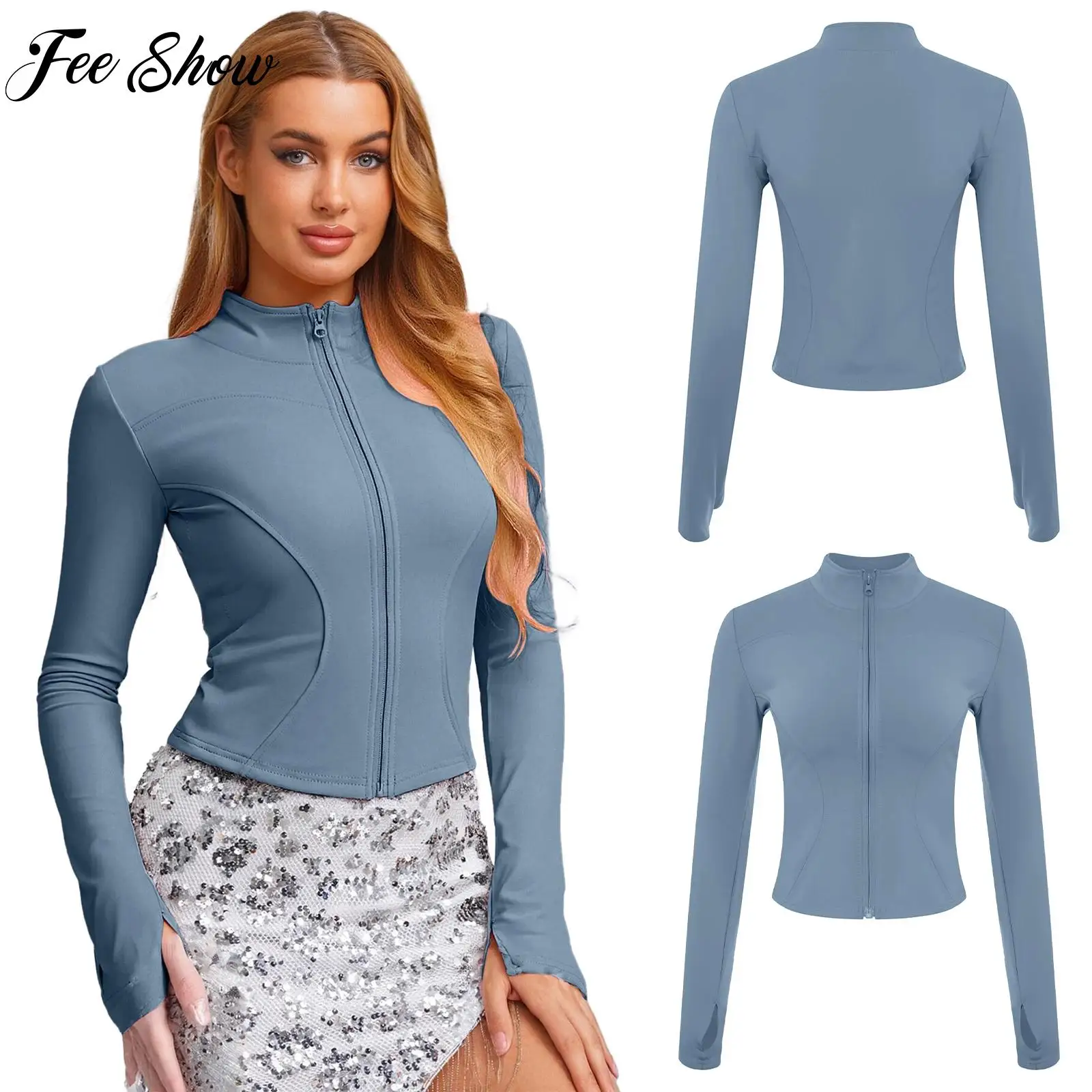 

Женская одежда для йоги, спортивная одежда, куртки для йоги на тонкой флисовой подкладке, толстовка на молнии с длинными рукавами и отверстиями для пальцев, влагоотводящие топы