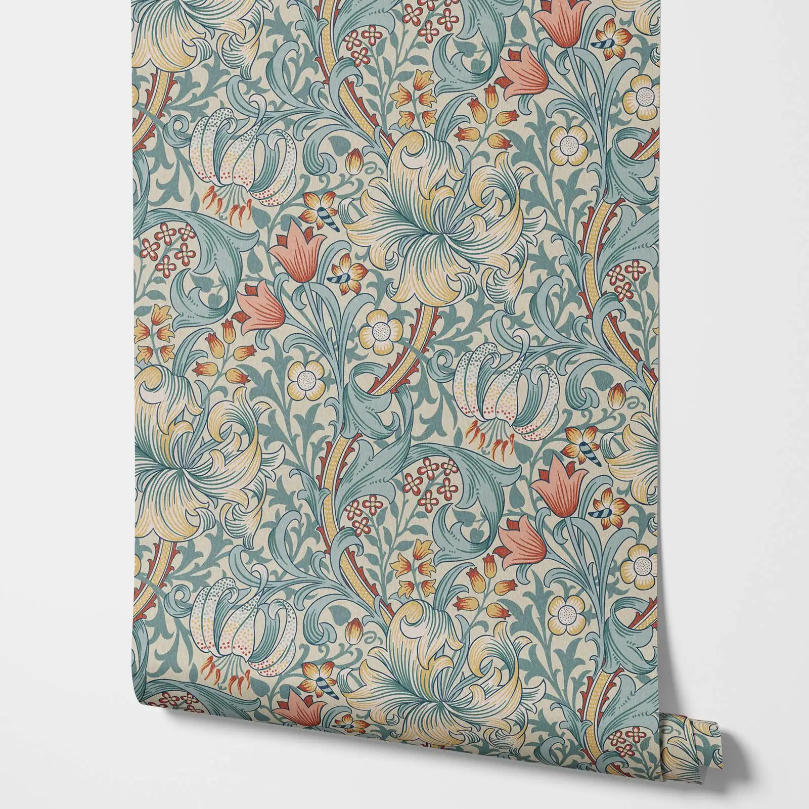William Morris Golden Lily Wallpaper,Vintage Floral And Leaf Wall Paper For Home Decor,Self-adhesive Or Tradition Un-paste Mural