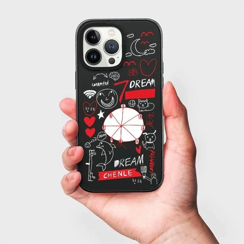 

Korean Fashion Dream Graffiti Black Frosted Phone Case Cover for IPhone 13 14 15 Pro Max Case for 15 ProMax
