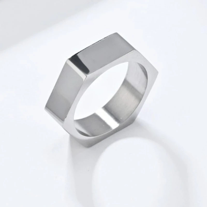 Hexahedral Smooth Surface Rings Made Titanium Steel Cool Neutral Style Men's Fashion Personalized Ring Charming Jewelry view 6