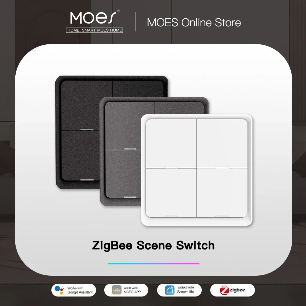 MOES 4 Gang Tuya ZigBee interrupteur sans fil 12 scènes contrôleur à bouton poussoir alimenté par batterie scénario d\'automatisation pour les