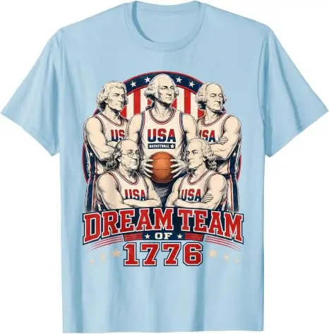 Dream Team of 1776 America 4th of July Independence Team T-Shirt Y2k George Washington USA Basketball Team Graphic Herrenbekleidung – Detail 13