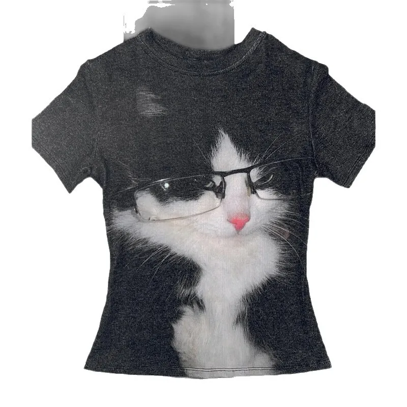 

Summer Bla Hot Girl Street Sle Slim Fit ort Sve T-irt Versatile Knitted Polyester Thiened Casual Top for Women