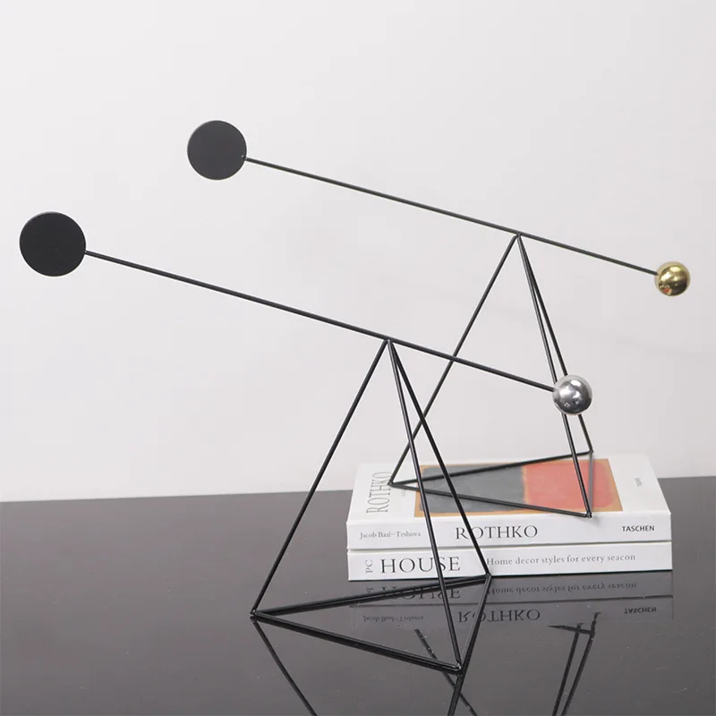 Abstract Metal Sculpture Geometric Balance Art Furnishings Triangular Hollowing Figurine Room Decoration Accessories