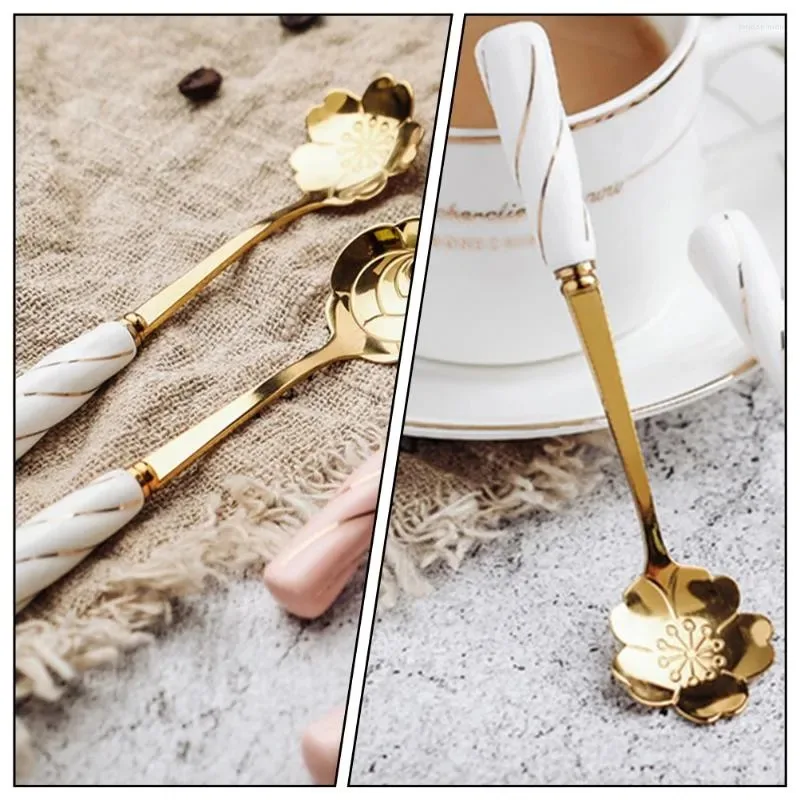 Artistic Stainless Steel Leaf Pattern Gold Coffee Stirring Spoon Multi-Functional for  Daily Kitchen Use and School Activities